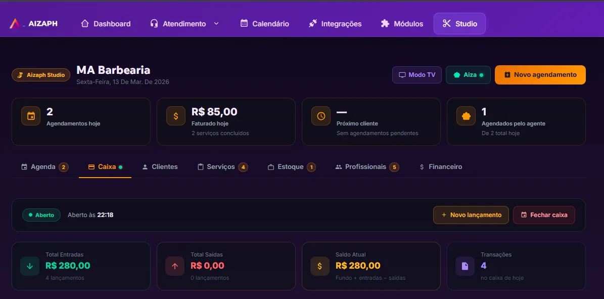 Screenshot do módulo Aizaph Studio