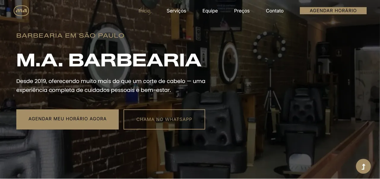 Screenshot do site M.A. Barbearia