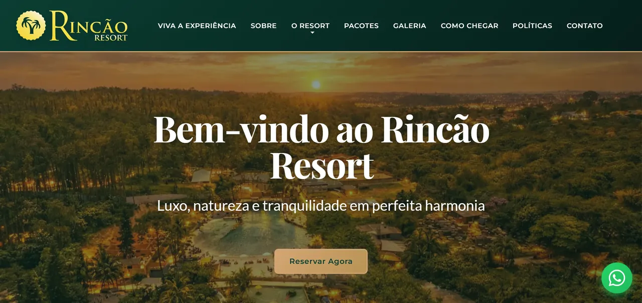 Screenshot do site Rincão Resort