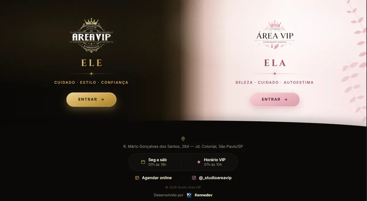 Screenshot do site Studio Área VIP